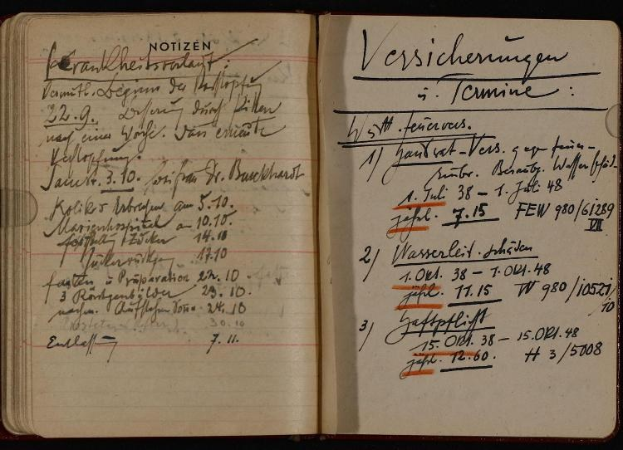Offenes Buch mit handgeschriebenen Einträgen aus einem deutschen Militärtagebuch aus dem frühen 20. Jahrhundert, enthaltend Text und numerische Daten.