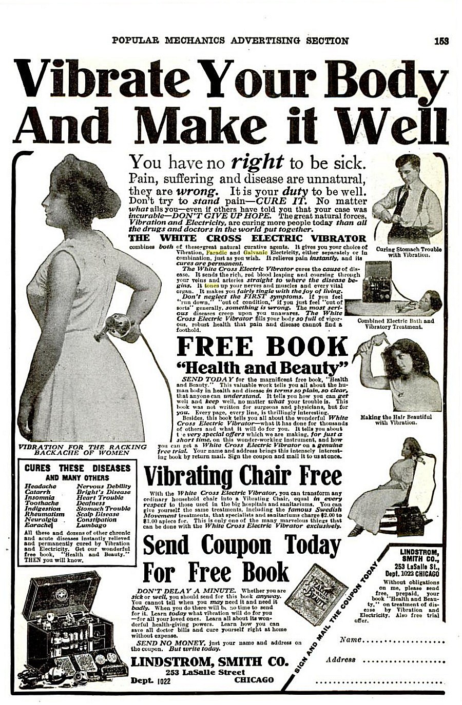 Plakatwerbung mit dem Spruch 'Bewege deinen Körper und mache ihn gesund' mit einer Frau in einem weißen Kleid mit einem gemusterten Schultertuch, die Arme verschränkt und den Kopf hoch erhoben.