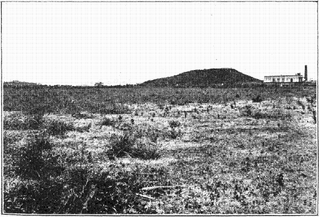 Schwarzes und wei├čes Foto eines Feldes mit einem Hügel im Hintergrund, einem Geb├Ąude auf der rechten Seite und einem Himmel überall, mit dem Text 'New York State Penitentiary' unten.