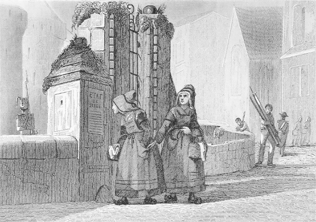 Schwarz-Weiß-Gravur Von Zweien Frauen, Die Vor Einem Gebäude Stehen, Mit Additionalen Personen Im Hintergrund Und Text Lesend "Victorian Women In The City Of London" Unten.