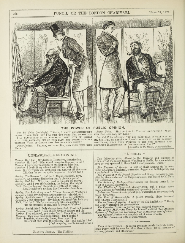 Ein altes Buchcover mit einem Mann in einem Stuhl sitzend und eine Frau danebenstehend, die nachdenklich aussieht, mit dem Titel "Die Macht der öffentlichen Meinung" auf der Seite.