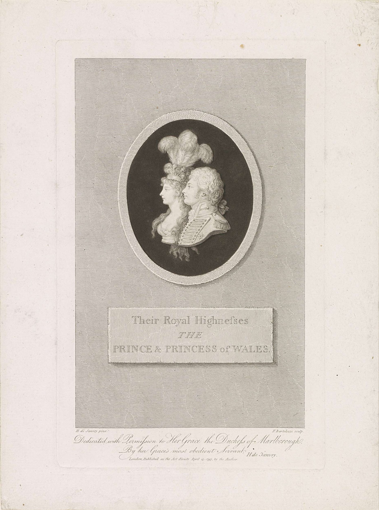 Schwarzes-weißes Bild eines Papiers mit einem Foto des Prinzen und der Prinzessin von Wales neben gedrucktem Text.